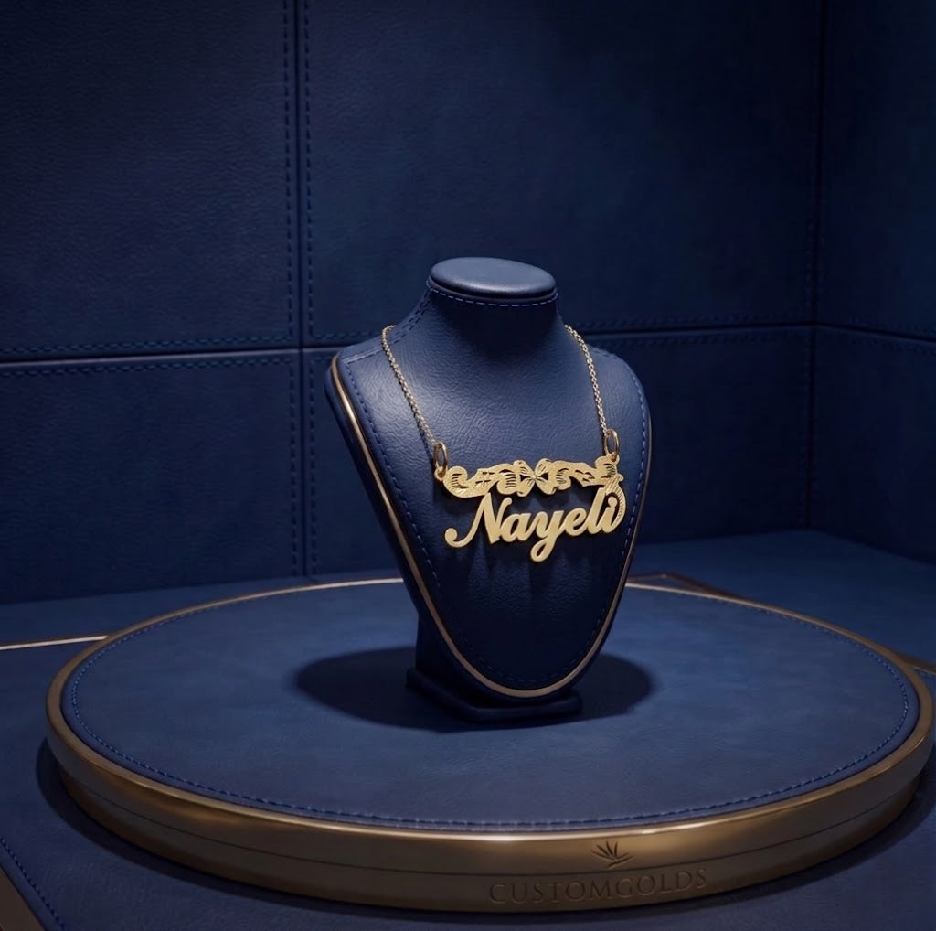 Premium personalized name necklace accessory with delicate shine and detailed craftsmanship, blending bespoke fine jewelry style with modern everyday luxury.