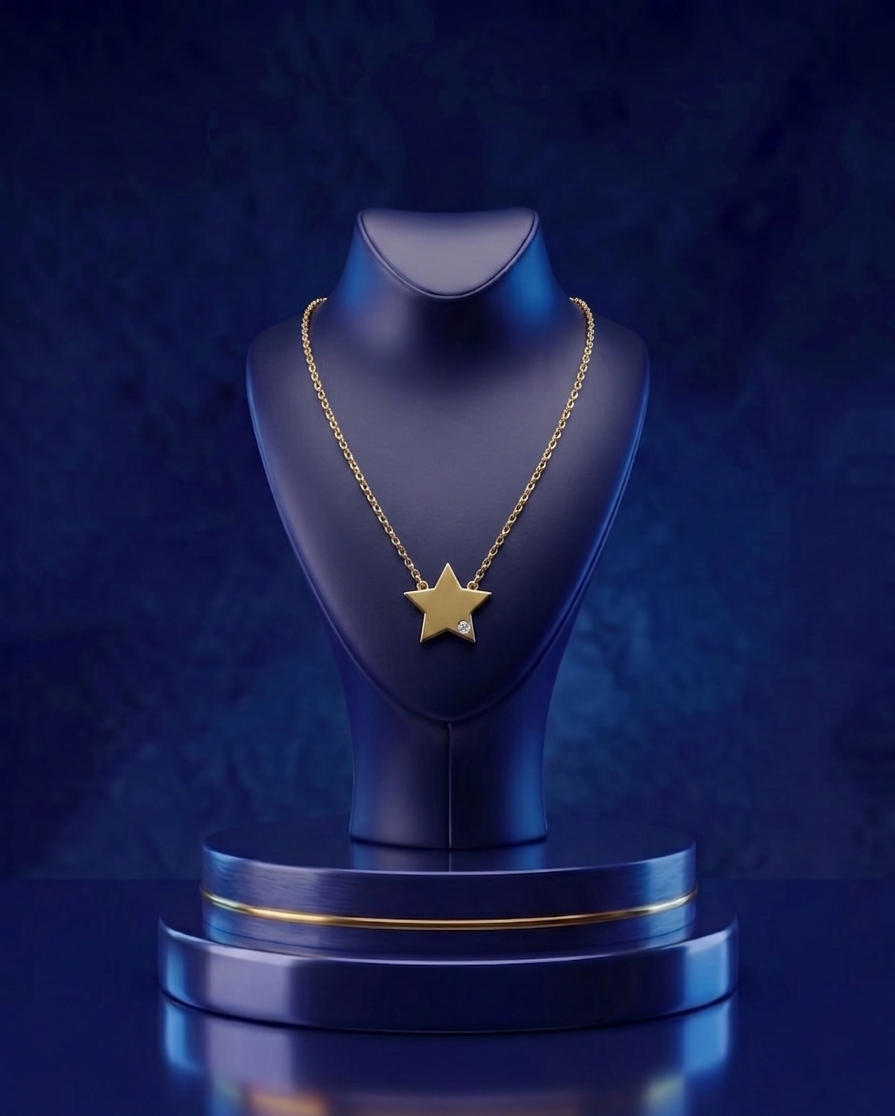 Minimalist Gold Star Pendant Necklace with Diamond Accent – handcrafted gold pendant in 14k gold jewelry with high-polish finish by CustomGolds INC