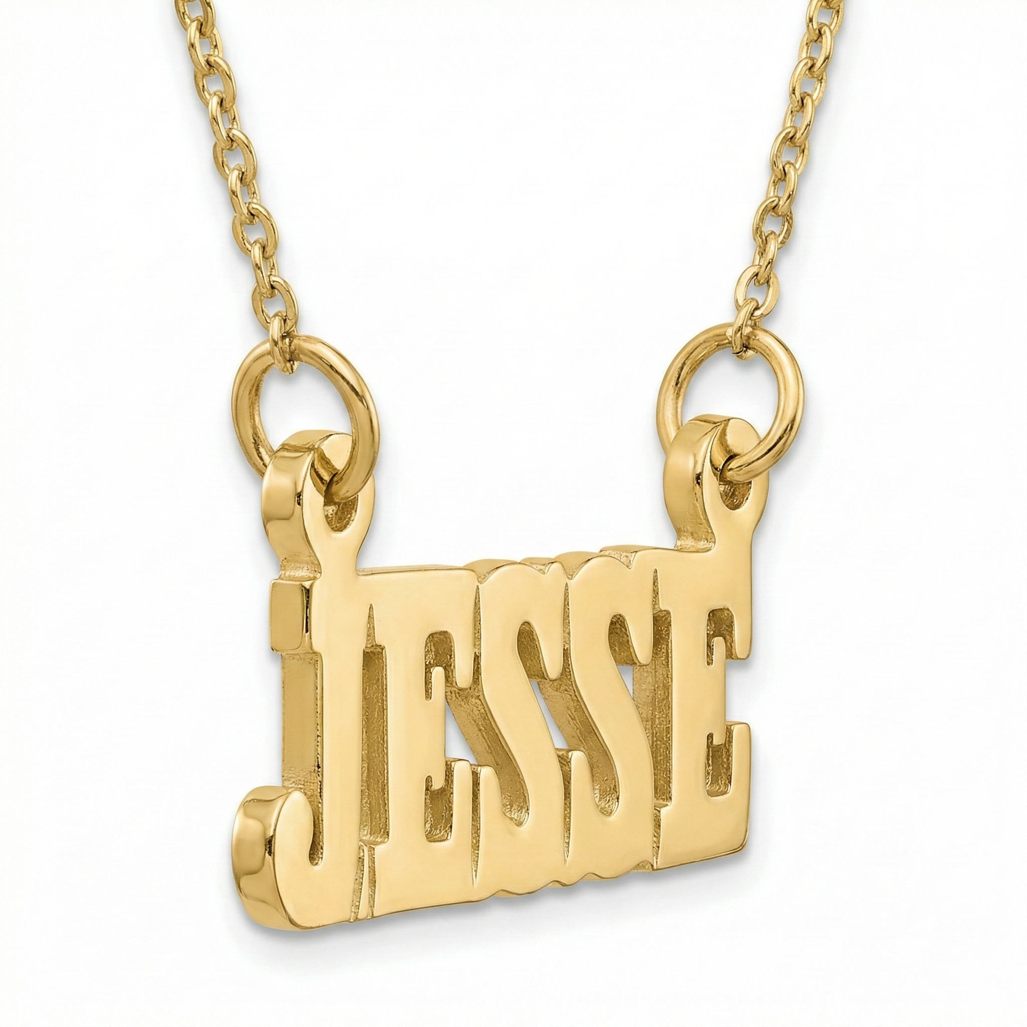 Personalized gothic nameplate pendant displayed in a gift box, perfect jewelry gift for her.