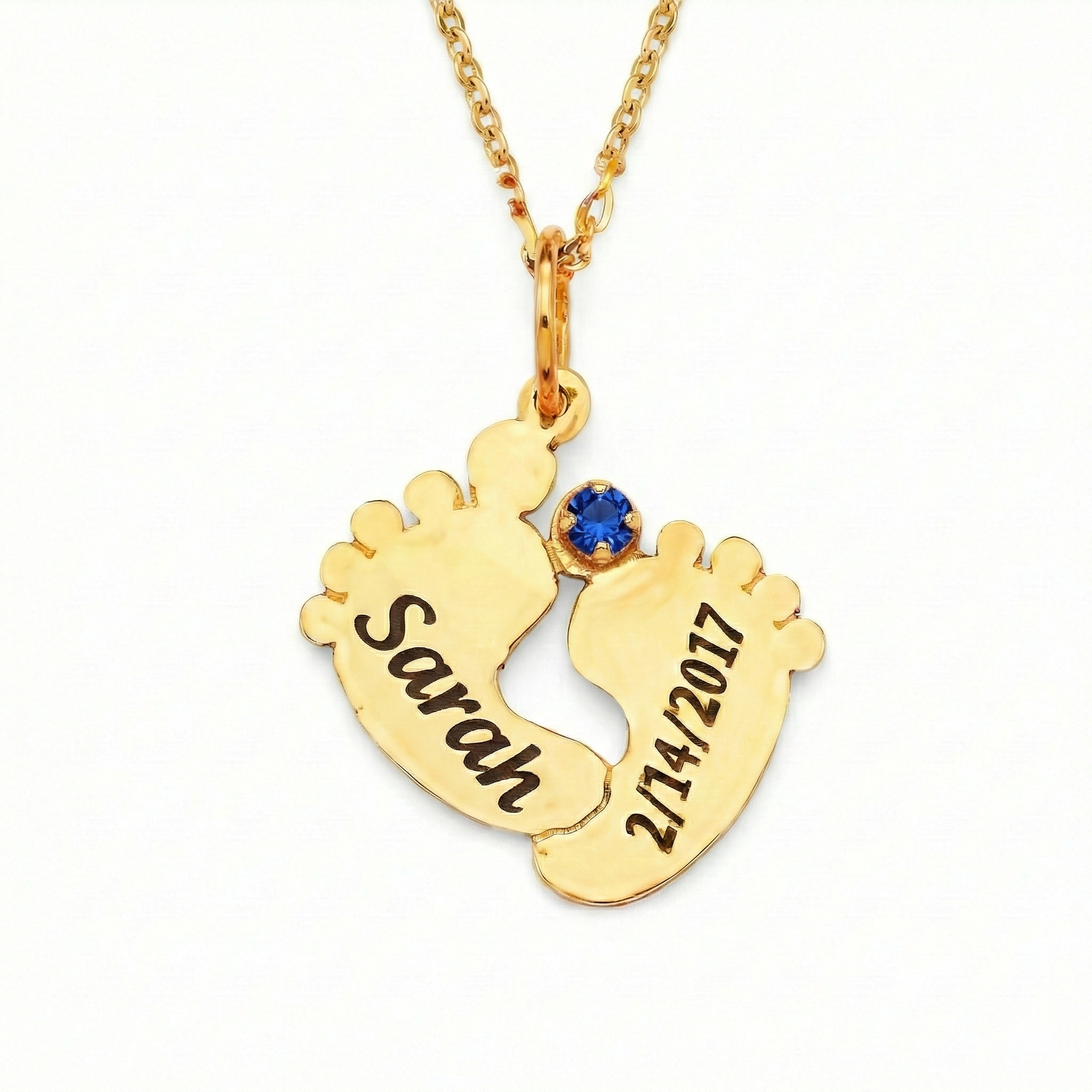 Personalized Baby Footprints Necklace – Gold Vermeil Over Sterling Silver.
