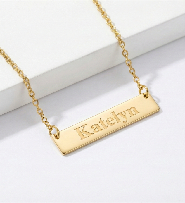 Personalized Horizontal Bar Necklace – Custom Name Jewelry