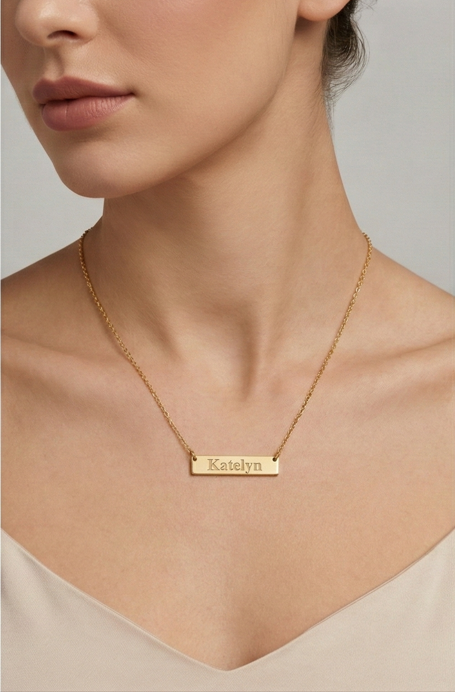 Personalized Horizontal Bar Necklace – Custom Name Jewelry