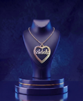 3D personalized name necklace with multi-tone gold heart design, handcrafted by CustomGolds INC in 14k and 18k gold, luxury fine jewelry with high-polish finish and custom nameplate pendant.