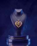 Custom 3D multi-tone gold heart necklace featuring two personalized names, handcrafted in 18k gold with high-polish and satin finish by CustomGolds INC fine jewelry.