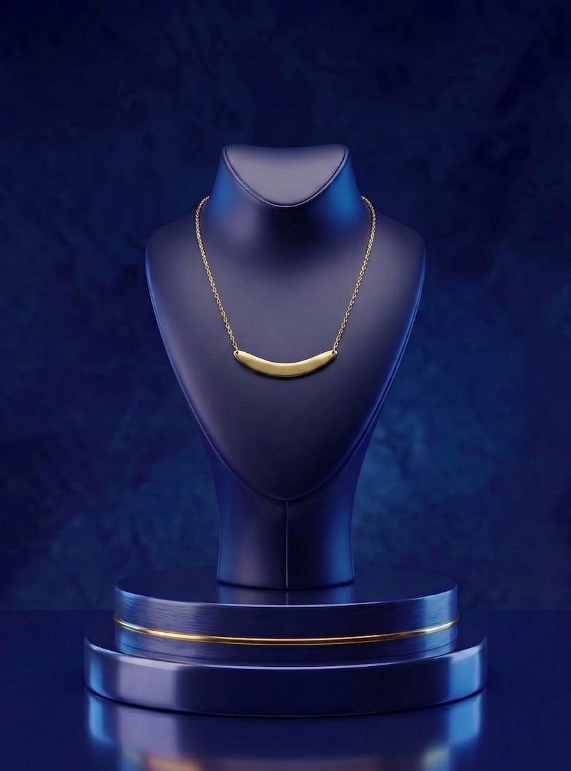 Classic curved bar necklace in 14k gold with minimalist design and custom engraved name, handcrafted luxury jewelry by CustomGolds INC