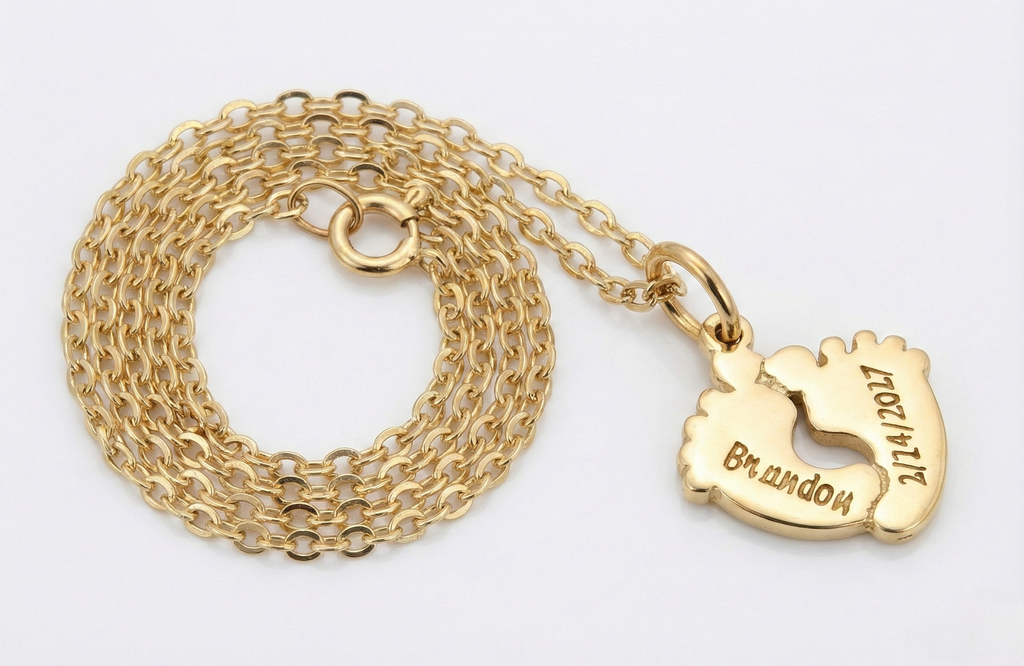 Personalized aby Footprints Necklace in 18K gold vermeil over sterling silver by CustomGolds INC