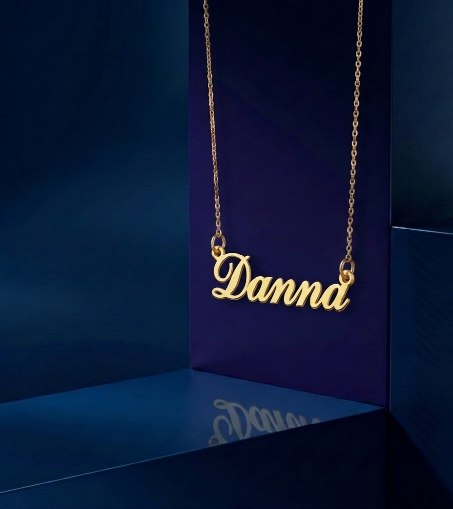 Handcrafted custom gold lettering necklace by CustomGolds INC, fine jewelry inspired personalized accessory with polished yellow gold finish and timeless minimalist appeal