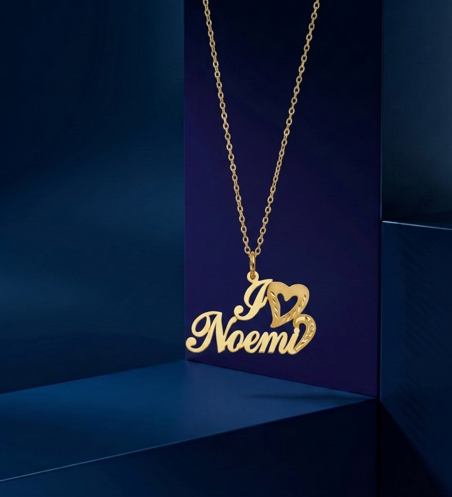 Handcrafted gold pendant with custom nameplate, personalized accessory featuring dual high-polish and matte finish, ideal for luxury bespoke fine jewelry by CustomGolds INC
