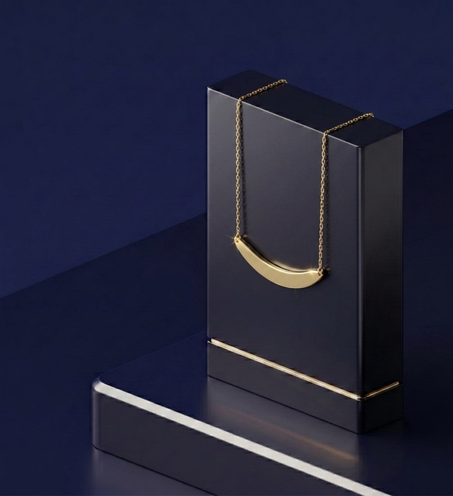 Curved bar pendant necklace in a mixed gold style with simple elegant design, featuring custom engraving and soft satin finish, crafted by CustomGolds INC