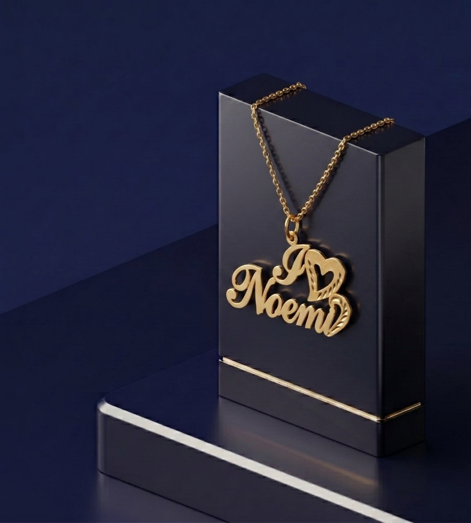 
CustomGolds INC signature jewelry – handwritten name necklace as a luxury personalized gift, offered in 18K solid gold and 14k gold styles