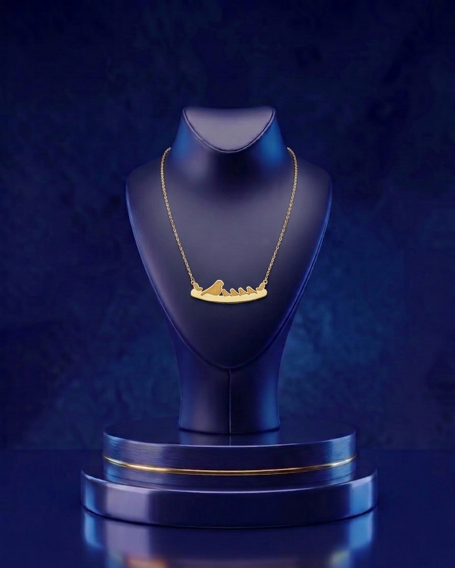 Premium personalized jewelry – minimalist bird family pendant with soft-polish satin finish, handcrafted gold pendant and customized gold accessory for moms by CustomGolds INC