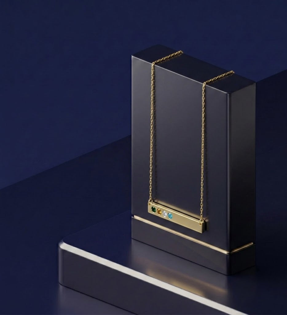 Gold Horizontal Bar Necklace with Four Flush-Set Stones