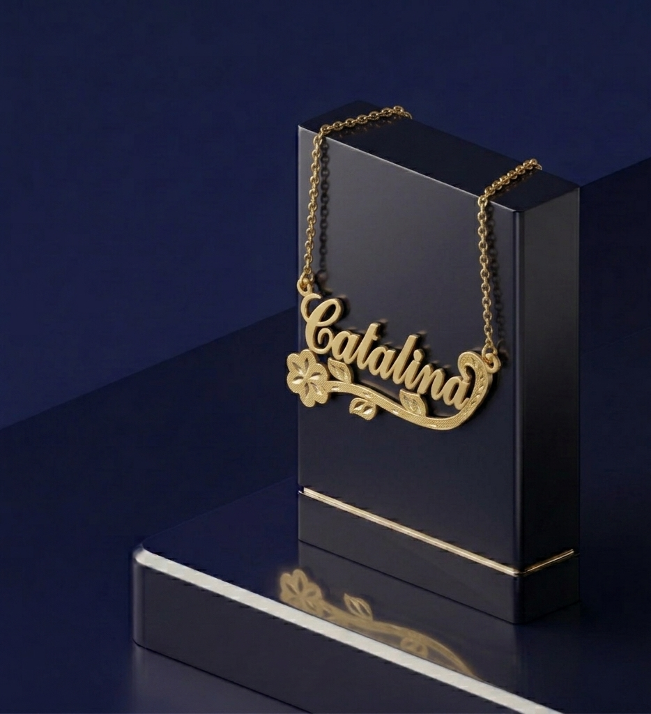 Luxury personalized yellow gold name necklace with satin-polish finish and elegant custom lettering handcrafted by Los Angeles master jewelers at CustomGolds INC⁠