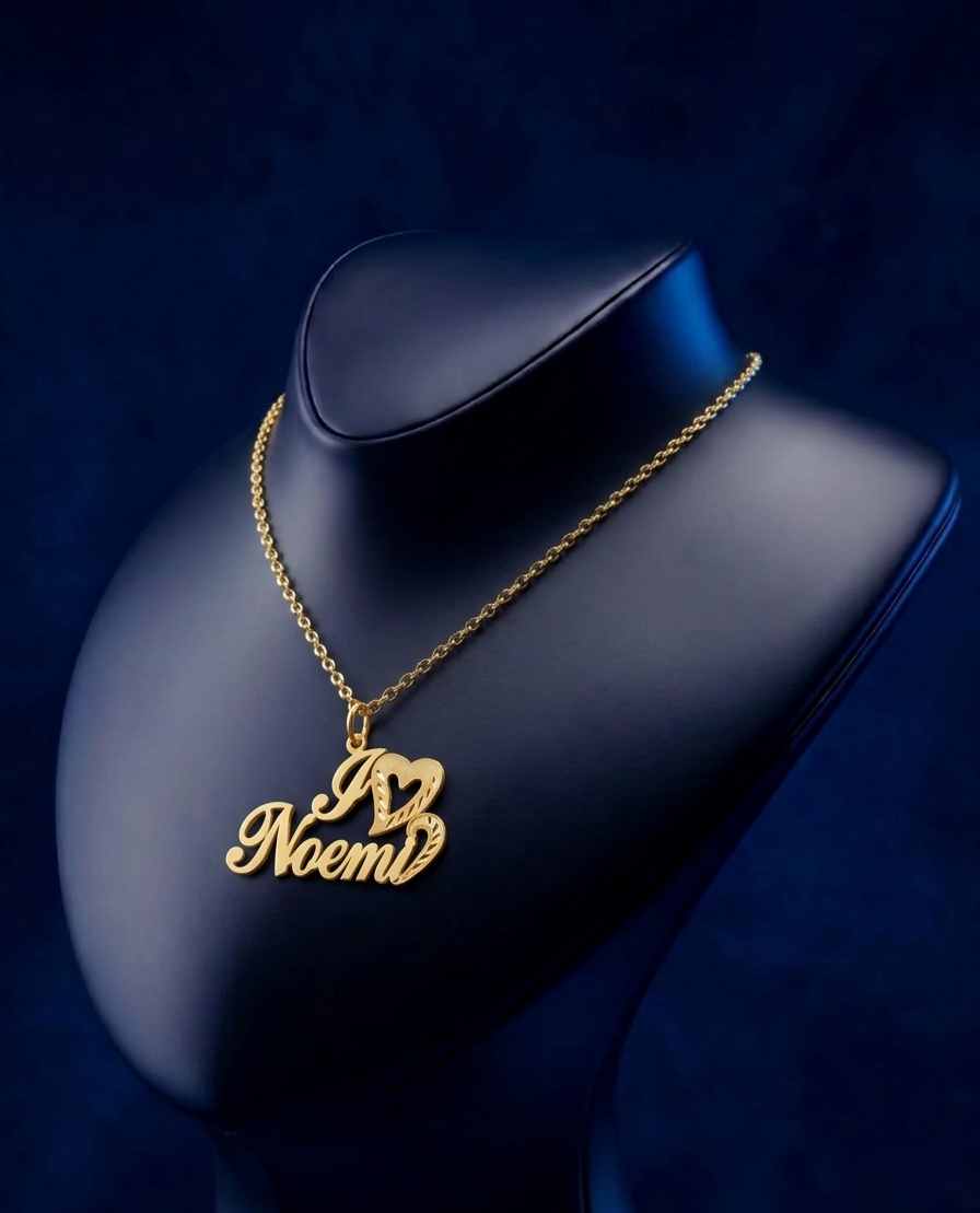 Script nameplate pendant from Los Angeles fine jewelry, crafted in 14k yellow gold with mirror high-polish finish, luxury custom design by CustomGolds INC
