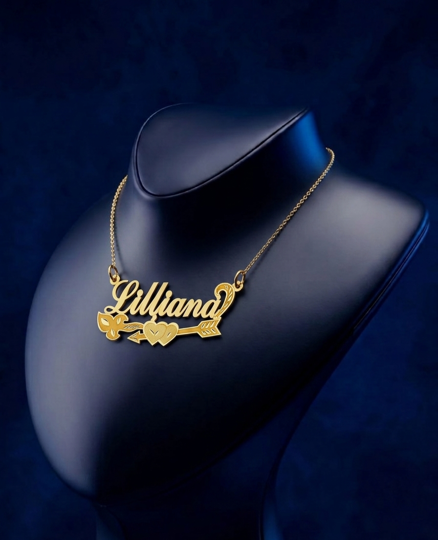 Bespoke handcrafted nameplate pendant necklace in 18k solid gold, custom script name design with soft satin finish, luxury personalized gift jewelry made by master jeweler CustomGolds INC