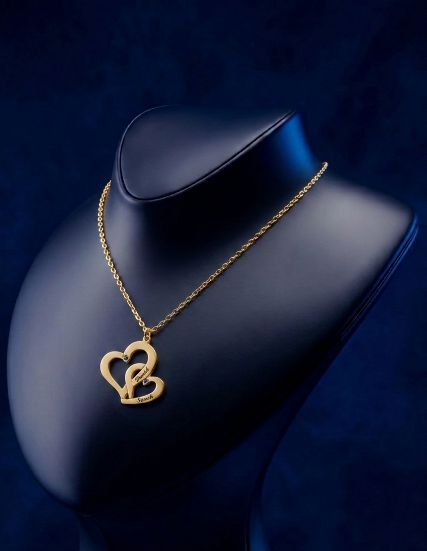 CustomGolds INC signature custom jewelry – personalized interlocking heart name necklace, luxury personalized gift made in 14k gold vermeil style like 18k solid gold