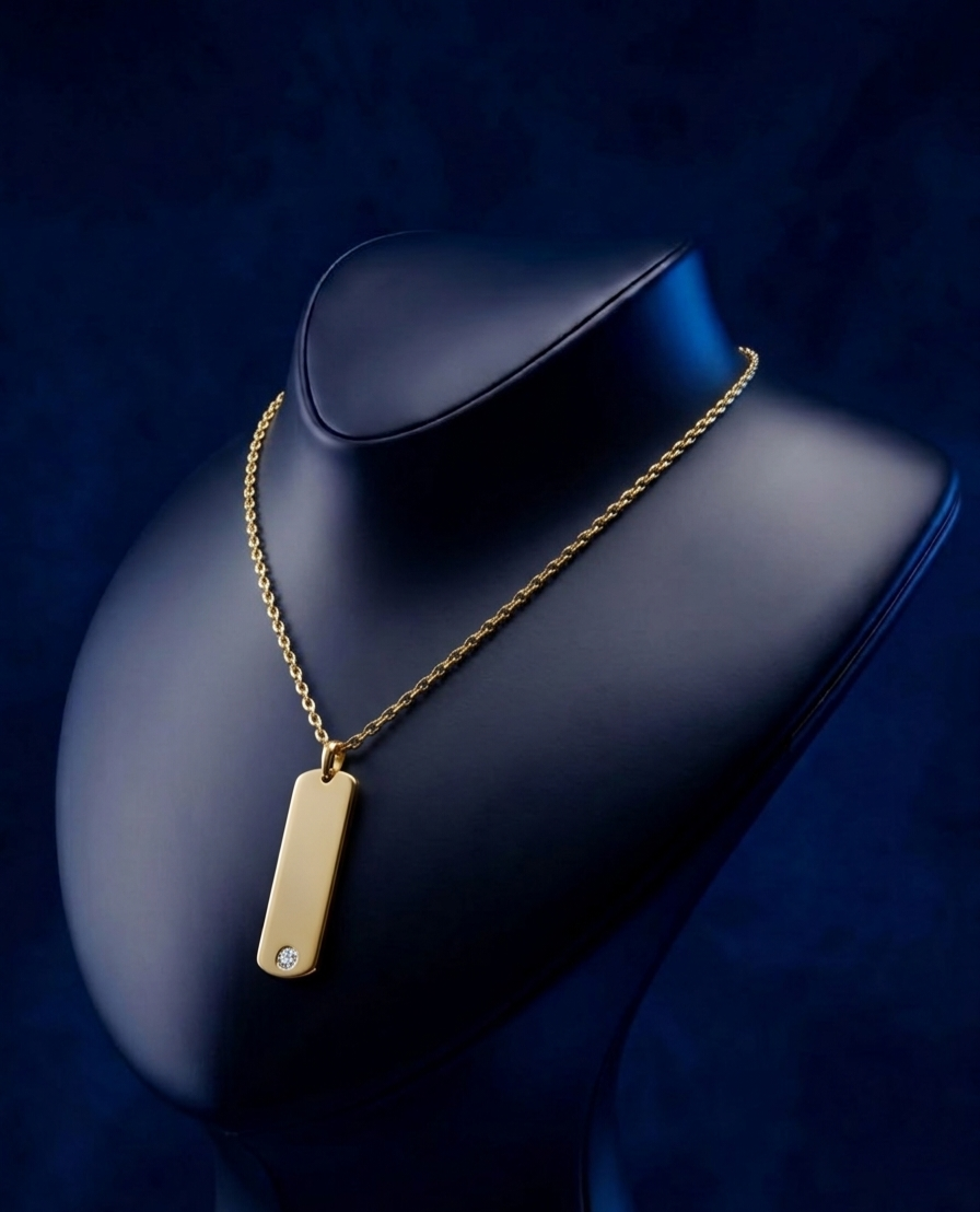 Bespoke timeless bar pendant – engraved nameplate necklace in yellow gold custom jewelry, premium personalized jewelry and signature custom piece by CustomGolds INC