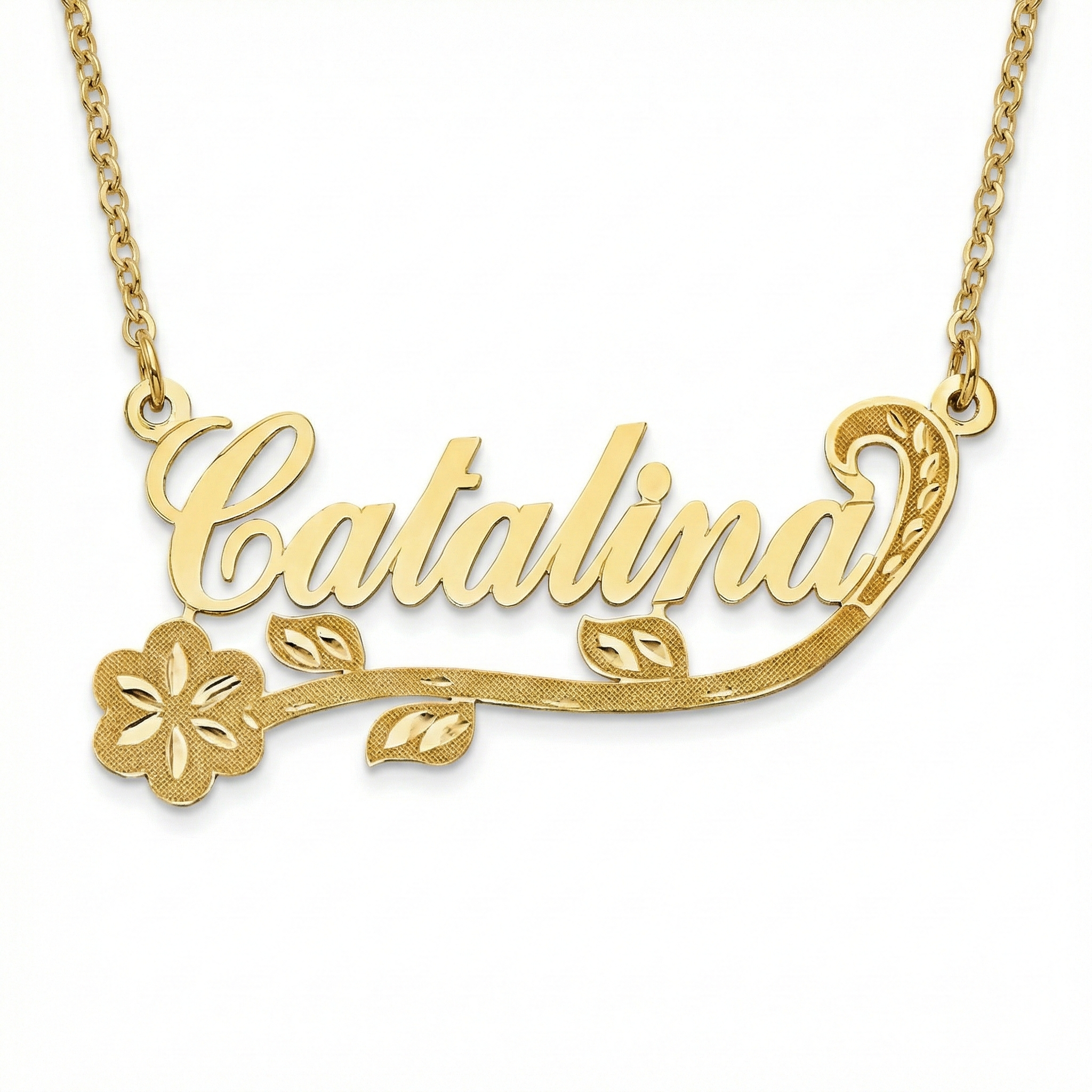 Gold necklace with 'Catalina' on a white background