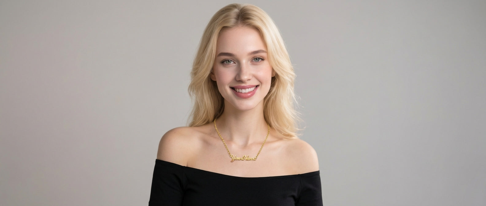 Personalized Gold Nameplate Necklace - Custom Script Pendant Jewelry